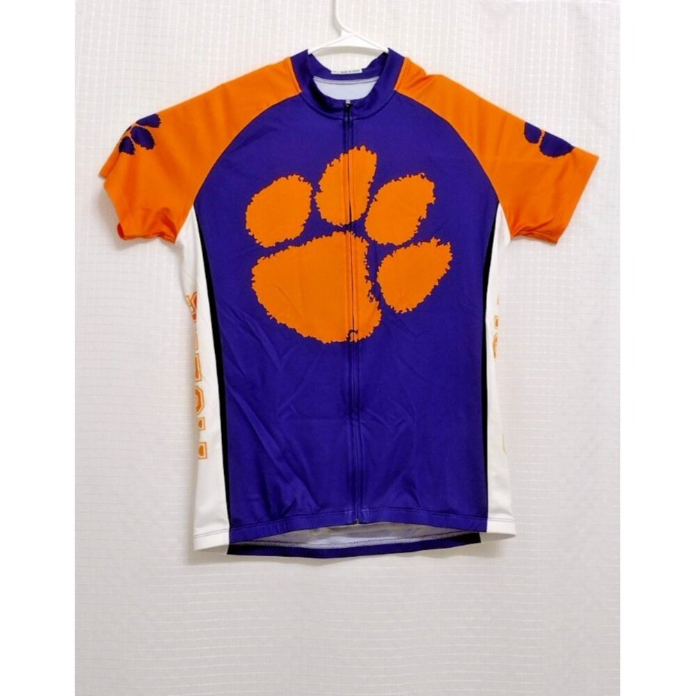 Clemson Tiigers XL Cycling Jersey Orange White Full Zip Pockets Reflector SEE